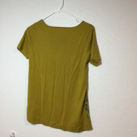 Hi-Line Floral Print Top Olive Green Short Sleeve Casual Top Size S (299) - Picture 8 of 10